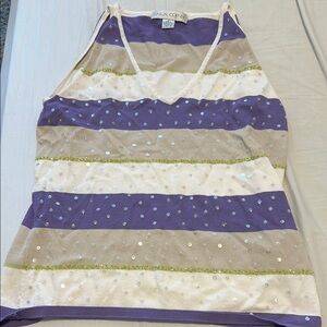 Casual Corner Purple and Tan Striped Top